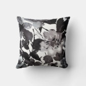 水彩画のモダンなヴィンテージの白黒の花柄 クッション (裏面)
