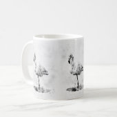 水彩画のモノクローム・フラミンゴ コーヒーマグカップ (正面左)