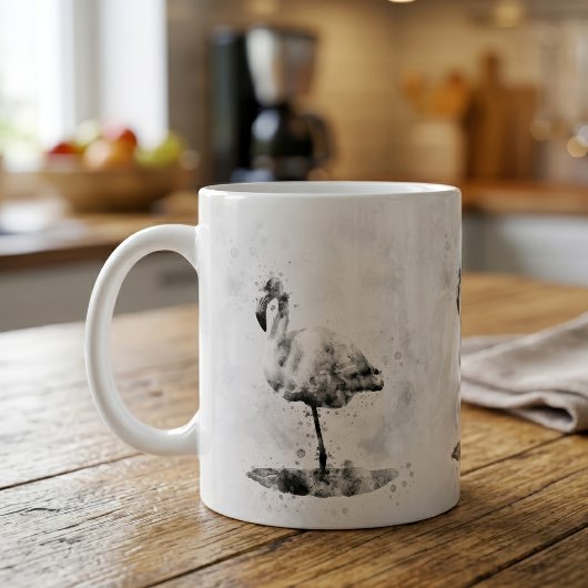 水彩画のモノクローム・フラミンゴ コーヒーマグカップ