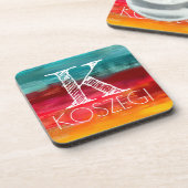 水彩画のモノグラムのイニシャルのコースターセット コースター (左側)