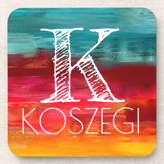 水彩画のモノグラムのイニシャルのコースターセット コースター (正面)