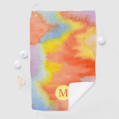 水彩画のモノグラムのオレンジ黄色の青のラベンダー ゴルフタオル (インサイチュ)