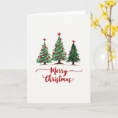 水彩画のモミの木3本が描かれたメリークリスマスカード カード (黄色い花)
