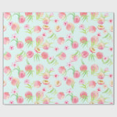 水彩画のモモおよび花の包装紙 ラッピングペーパー (フラット)