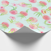 水彩画のモモおよび花の包装紙 ラッピングペーパー (角)