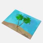 水彩画のヤシの木のビーチ場面コラージュ ドアマット (アングル)
