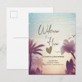 水彩画のヤシの木のビーチ 案内ポストカード (正面/裏面)