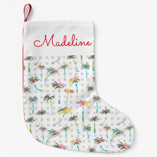 水彩画のヤシの木は|あなたの名前を加えます スモールクリスマスストッキング (正面)