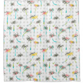 水彩画のヤシの木 シャワーカーテン (正面)