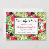 水彩画のヤシの葉とメロン Save the Date 招待状 (正面)
