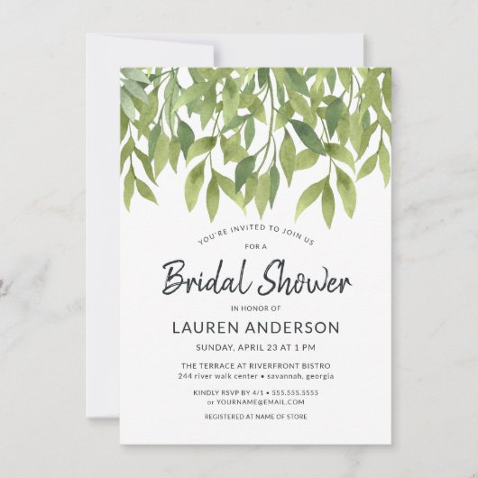 水彩画のヤナギの植物のブライダルシャワーの招待 招待状 (正面)