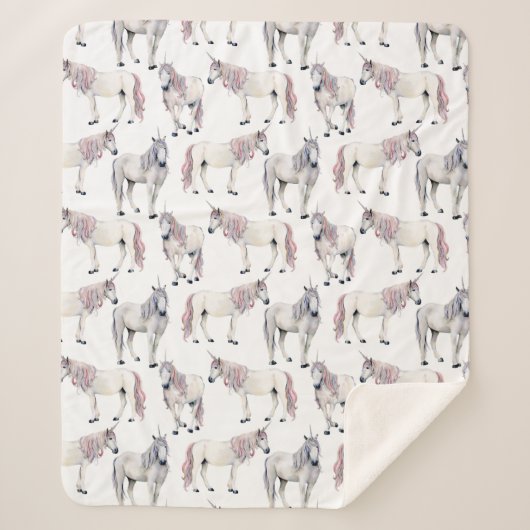 水彩画のユニコーンのおとぎ話パターン シェルパブランケット (正面)