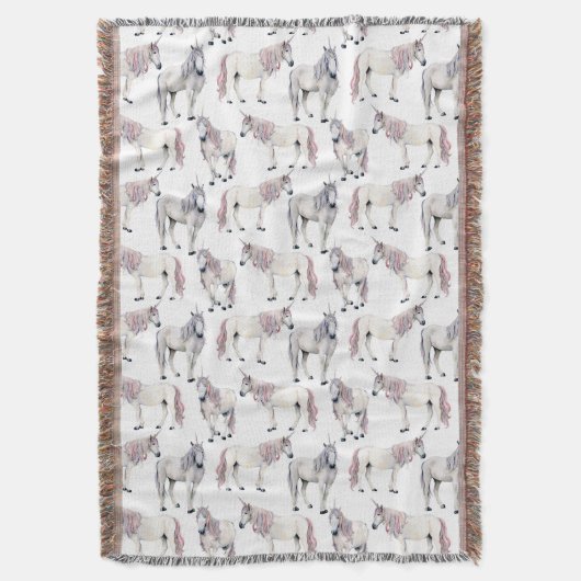 水彩画のユニコーンのおとぎ話パターン スローブランケット (正面縦)