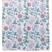 水彩画のユニコーンの水晶及びバラパターン シャワーカーテン (正面)