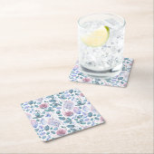 水彩画のユニコーンの水晶及びバラパターン スクエアペーパーコースター (インサイチュ)