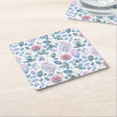 水彩画のユニコーンの水晶及びバラパターン スクエアペーパーコースター (アングル)