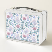 水彩画のユニコーンの水晶及びバラパターン メタルランチボックス (裏面)