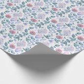 水彩画のユニコーンの水晶及びバラパターン ラッピングペーパー (角)