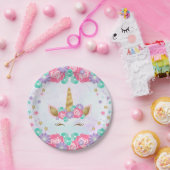水彩画のユニコーンの花の魔法の誕生日 ペーパープレート (パーティー)