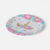 水彩画のユニコーンの花の魔法の誕生日 ペーパープレート (アングル)