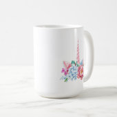 水彩画のユニコーンの花柄の王冠 コーヒーマグカップ (正面右)