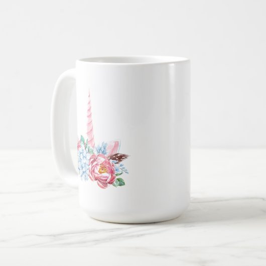水彩画のユニコーンの花柄の王冠 コーヒーマグカップ (正面左)
