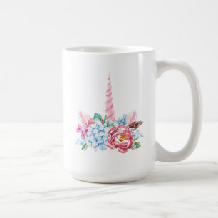 水彩画のユニコーンの花柄の王冠 コーヒーマグカップ
