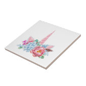 水彩画のユニコーンの花柄の王冠 タイル (側面)