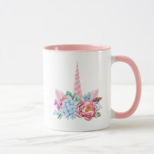 水彩画のユニコーンの花柄の王冠 マグカップ