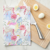 水彩画のユニコーン及びペガソスパターン キッチンタオル (四つ折り)