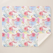 水彩画のユニコーン及びペガソスパターン シェルパブランケット (正面(横))