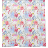 水彩画のユニコーン及びペガソスパターン シャワーカーテン (正面)