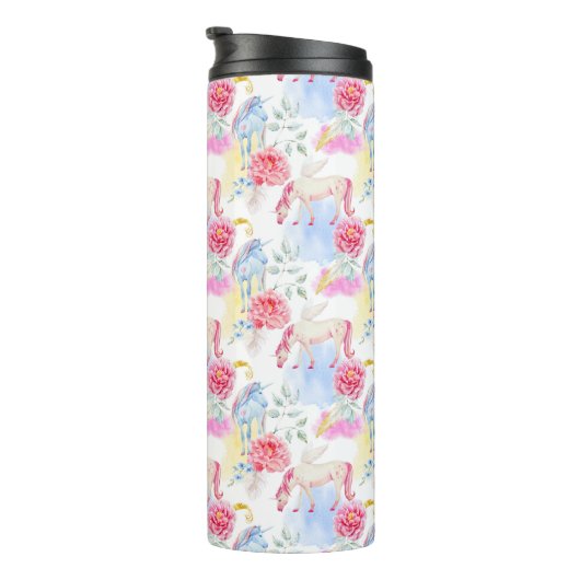水彩画のユニコーン及びペガソスパターン タンブラー (回転右)