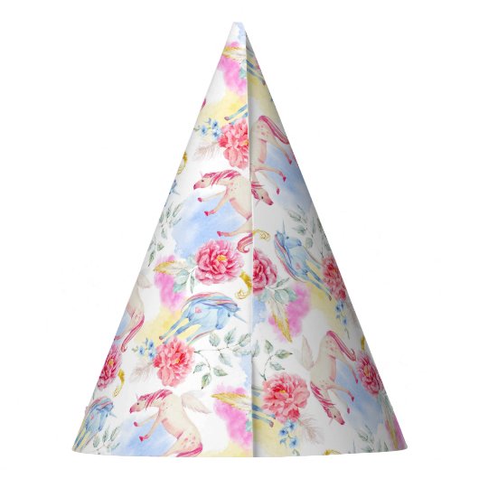水彩画のユニコーン及びペガソスパターン パーティーハット (裏面)