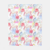 水彩画のユニコーン及びペガソスパターン フリースブランケット (正面)