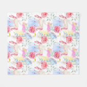 水彩画のユニコーン及びペガソスパターン フリースブランケット (正面(横))