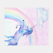 水彩画のユニコーン フリースブランケット (正面(横))