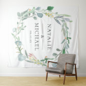 水彩画のユーカリのリースの緑の草木の結婚式 タペストリー (インサイチュ(横))