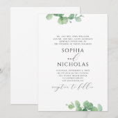 水彩画のユーカリの結婚式。 緑の葉の装飾 招待状 (正面/裏面)