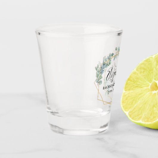 水彩画のユーカリの緑の草木のバチェロレッテ ショットグラス (左)