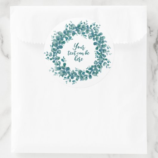 水彩画のユーカリの葉のグリーンリース ラウンドシール (バッグ)