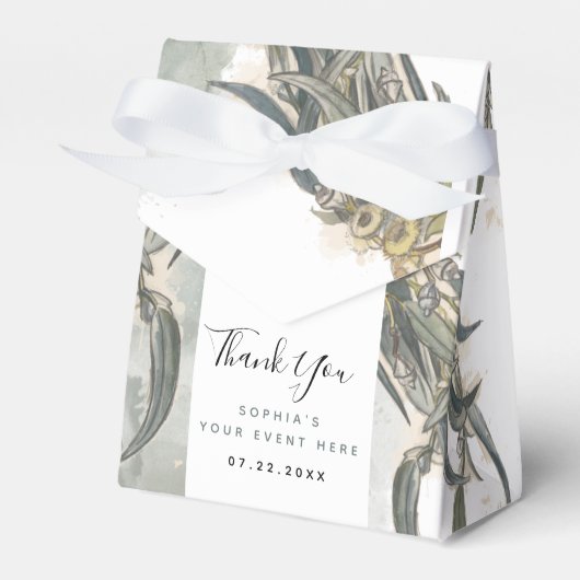 水彩画のユーカリの葉のグリーン フェイバーボックス (正面サイド)