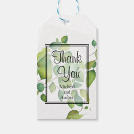 水彩画のユーカリの葉の緑の茂み ギフトタグ
