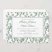 水彩画のユーカリの葉パターン-結婚式 招待状 (正面/裏面)