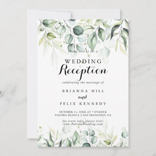 水彩画のユーカリグリーンが美しい結婚式の披露宴の招待状 招待状 (正面)