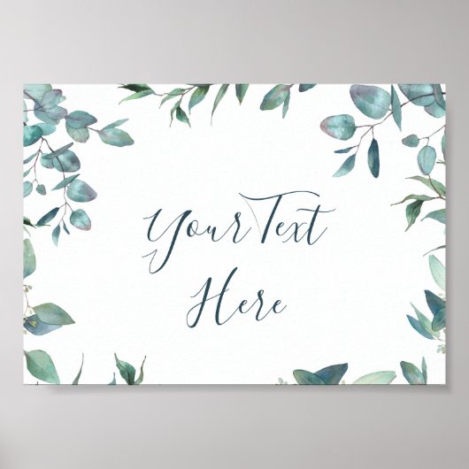 水彩画のユーカリグリーン装飾サイン ポスター (正面)