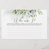 水彩画のユーカリ 私は誰？ ブライダルシャワーゲーム 便箋 (正面)