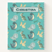 水彩画のライトアップティール（緑がかった色）恐竜の模様 ノートブック (裏面)