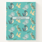 水彩画のライトアップティール（緑がかった色）恐竜の模様 ノートブック (裏面)