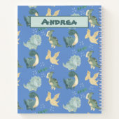 水彩画のライトブルー恐竜パターン ノートブック (裏面)